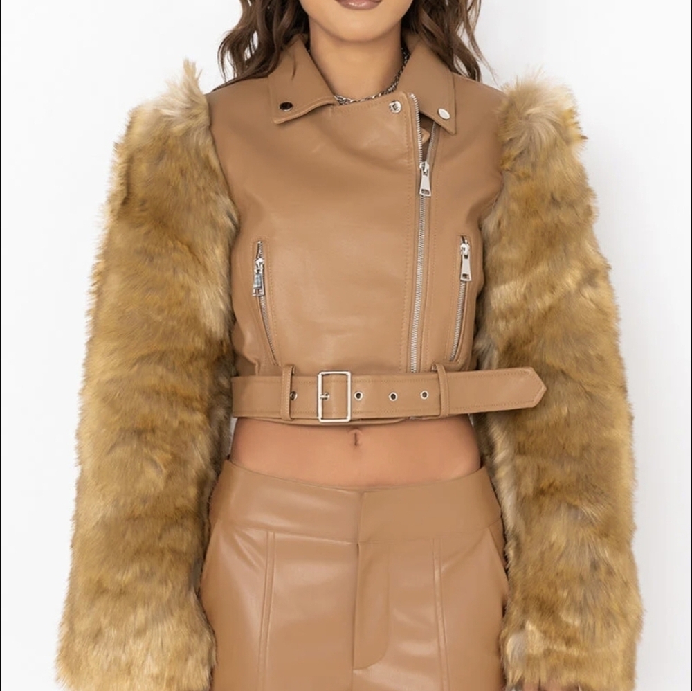 AKIRA Faux Fur Sleeve Bomber Jacket